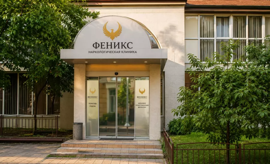Вход в наркологическую клинику «Феникс» в Дрезне